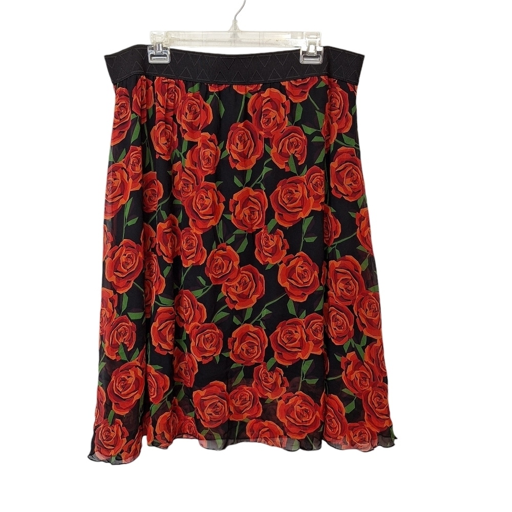 LuLaRoe Womens 3XL Black Floral 100% Polyester A-Line Knee Length Skirt Pull On